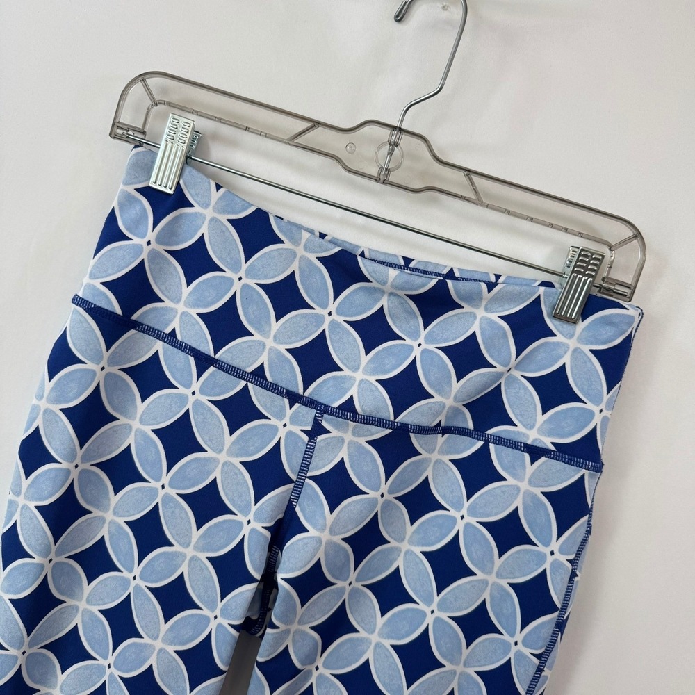 Crown & Ivy Womens Blue Geo Floral Tile Active Leggings Size S Navy Athleisure